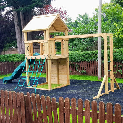 Goodrich Tower with slide, climbing wall, net and monkey bars