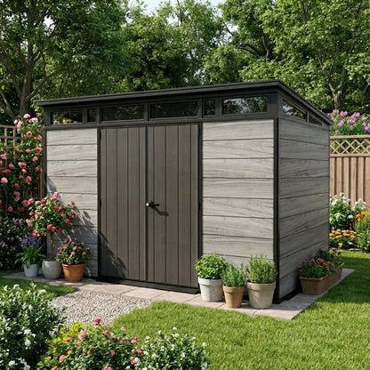 Keter 11×7 Cortina Heavy Duty Plastic Pent Shed Dark Grey