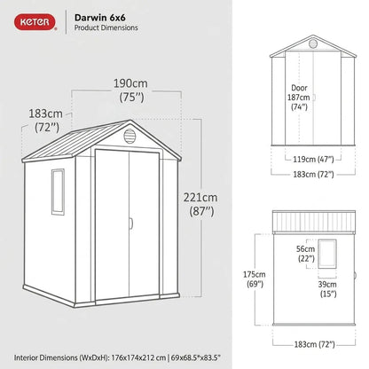 Keter 6×6 Darwin Heavy Duty Plastic Garden Shed Brown