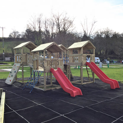 Ludlow Commercial Climbing frame with towers, slides, climbing wall, climber, fireman’s pole and bridges