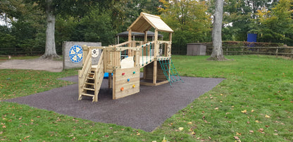 Croft Towers with slide, ladder, climbing walls, net, left-right climber and bridge