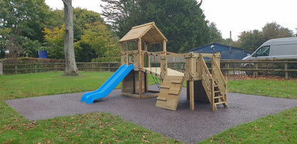 Croft Towers with slide, ladder, climbing walls, net, left-right climber and bridge