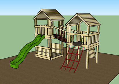 ACTIVE Longtown towers – 140x140cm- 1.5 and 1.2m platform height, with slide, 3 accessories, seating