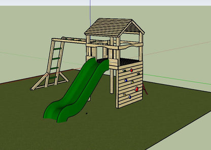 Goodrich Tower with slide, climbing wall, net and monkey bars