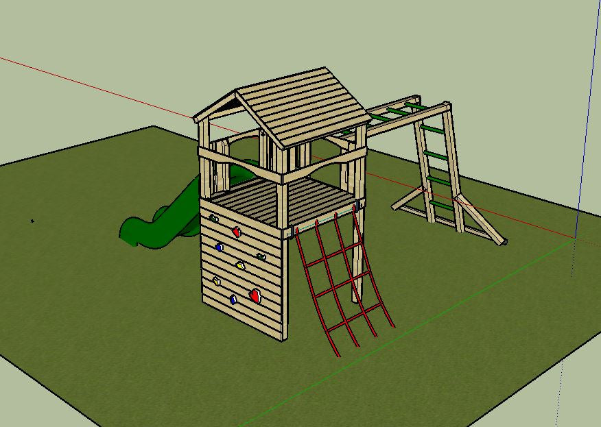 Goodrich Tower with slide, climbing wall, net and monkey bars