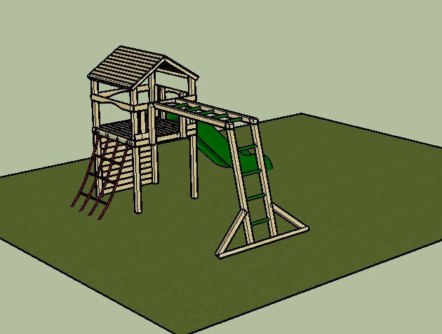 Goodrich Tower with slide, climbing wall, net and monkey bars