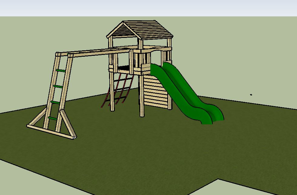Goodrich Tower with slide, climbing wall, net and monkey bars