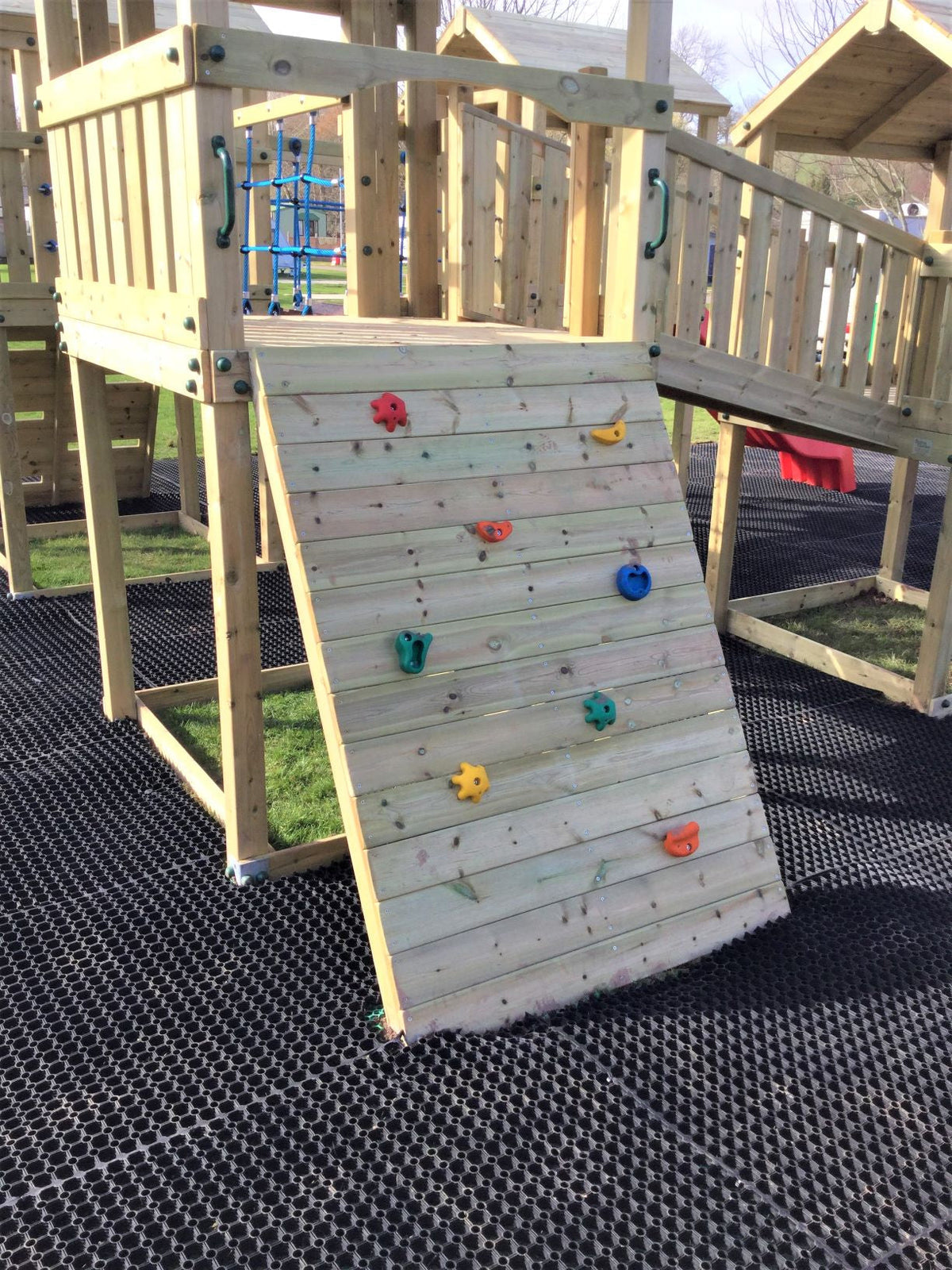 Ludlow Commercial Climbing frame with towers, slides, climbing wall, climber, fireman’s pole and bridges