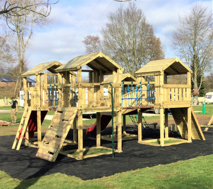 Ludlow Commercial Climbing frame with towers, slides, climbing wall, climber, fireman’s pole and bridges