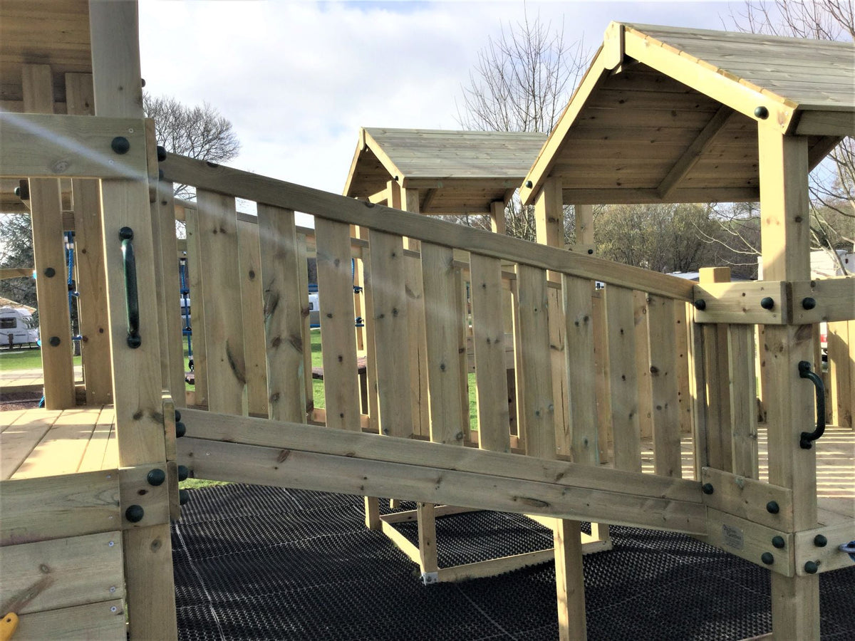 Ludlow Commercial Climbing frame with towers, slides, climbing wall, climber, fireman’s pole and bridges