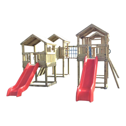 Ludlow Commercial Climbing frame with towers, slides, climbing wall, climber, fireman’s pole and bridges