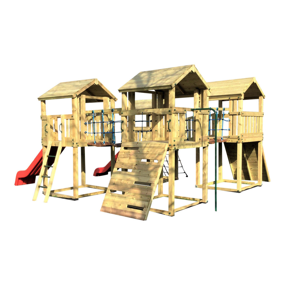 Ludlow Commercial Climbing frame with towers, slides, climbing wall, climber, fireman’s pole and bridges