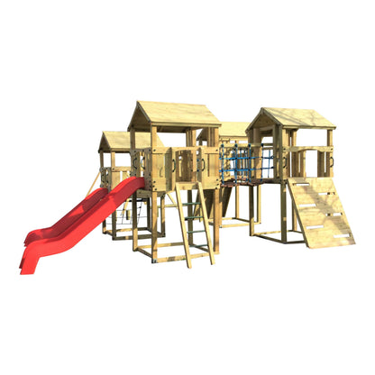 Ludlow Commercial Climbing frame with towers, slides, climbing wall, climber, fireman’s pole and bridges
